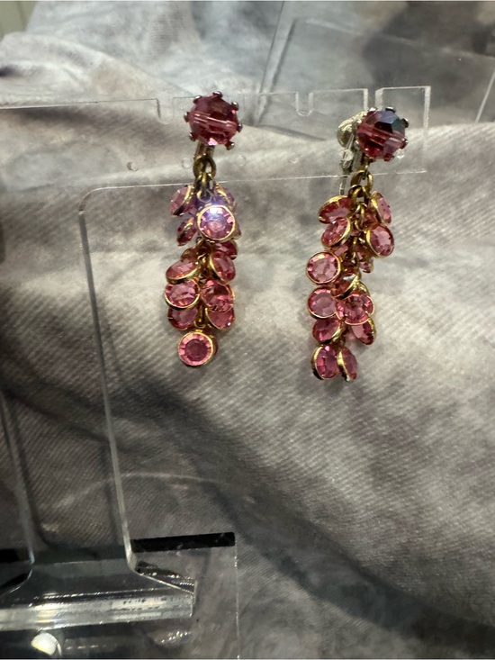 Jewelry - Pink Crystal Bezel Set Cluster Drop Earrings -Clips